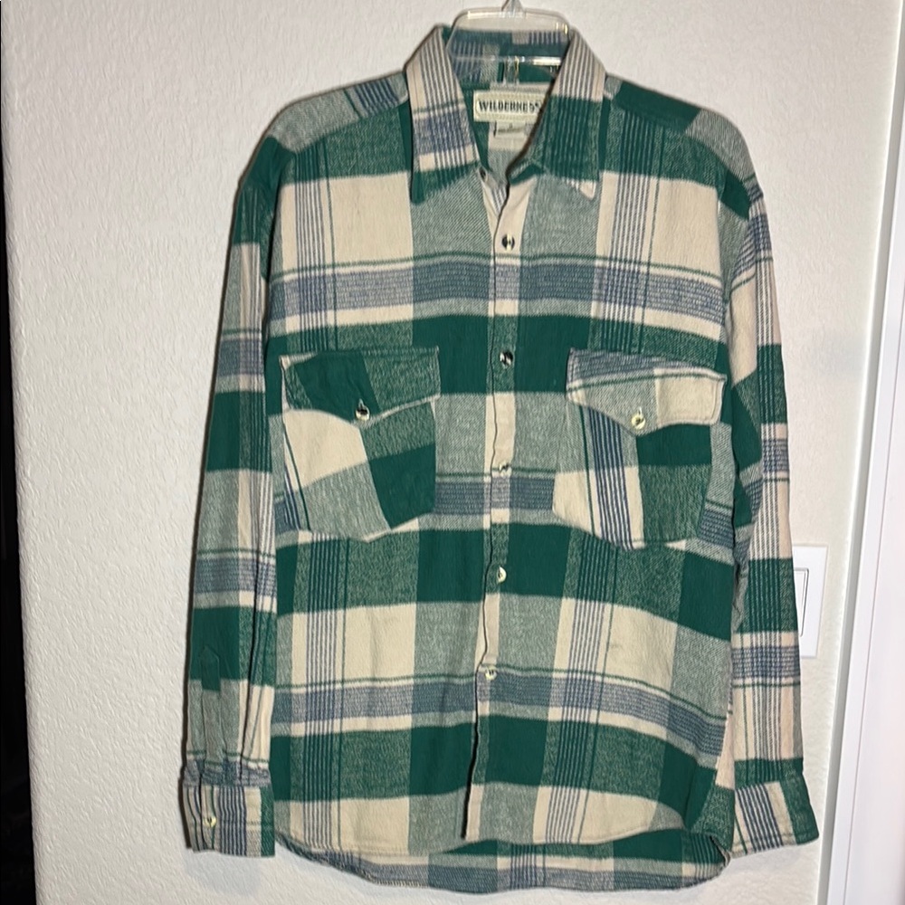 Wilderness men’s flannel Green and Cream Plaid Men's‎ Shirt